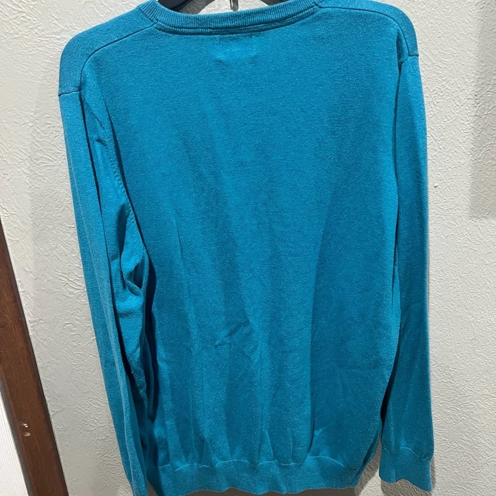 L.L. Bean Men's Bright Teal V-Neck Sweater Cotton Cashmere Blend Size XXL